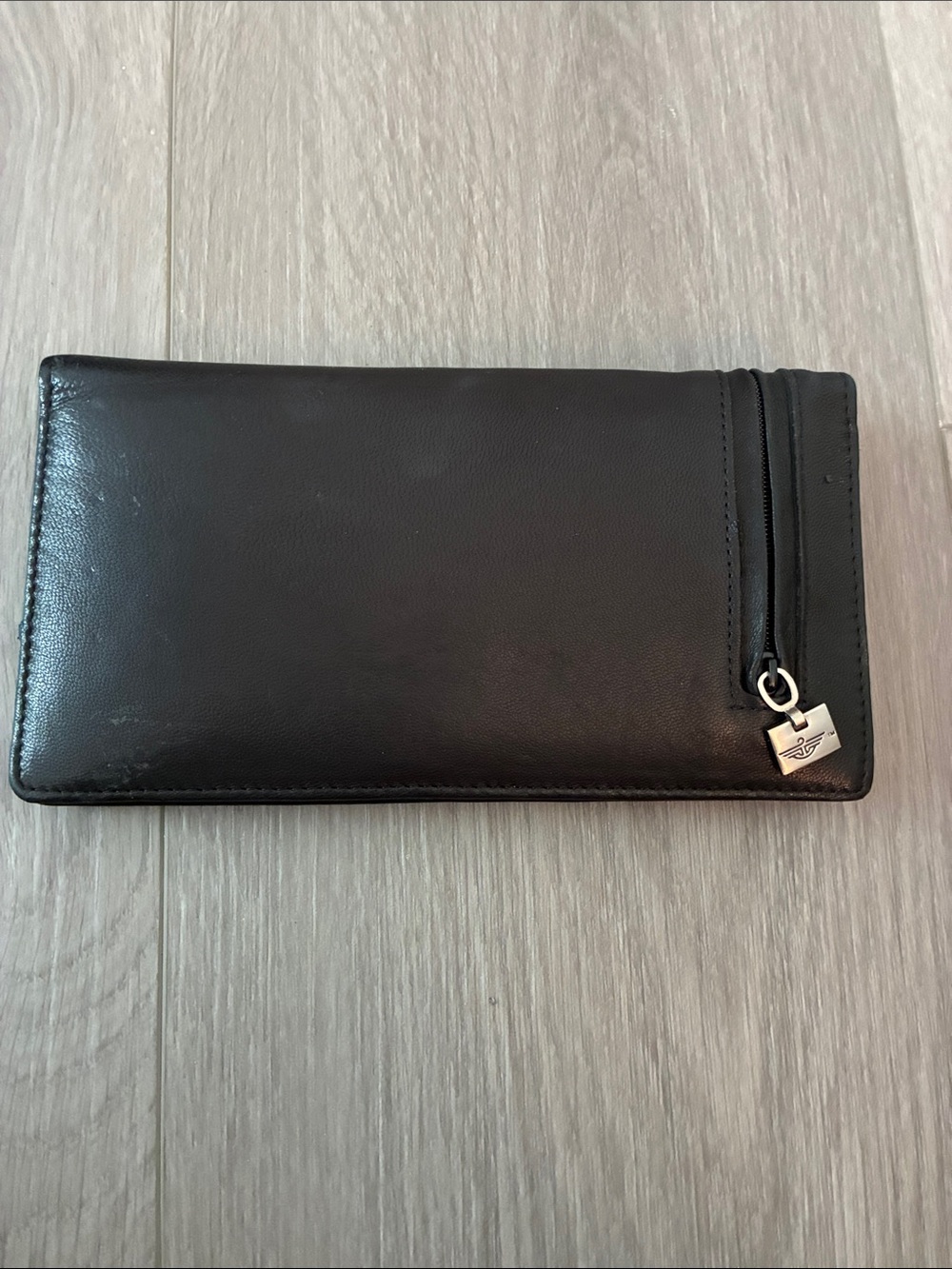Dockers Black Leather Long Wallet with Zip Charm